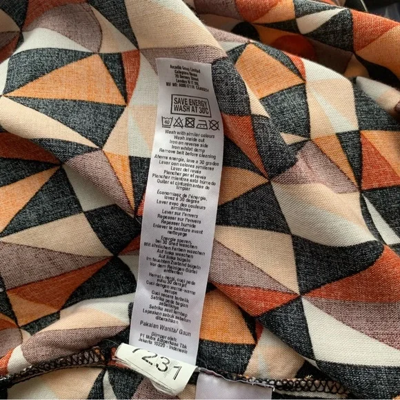 Dorothy Perkins Shirt Dress Orange Black Geometric Print Belted Rolled Sleeve 12 - Picture 13 of 13